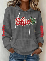 Women's Football Print Waffle Fabric Hooded Sweatshirt