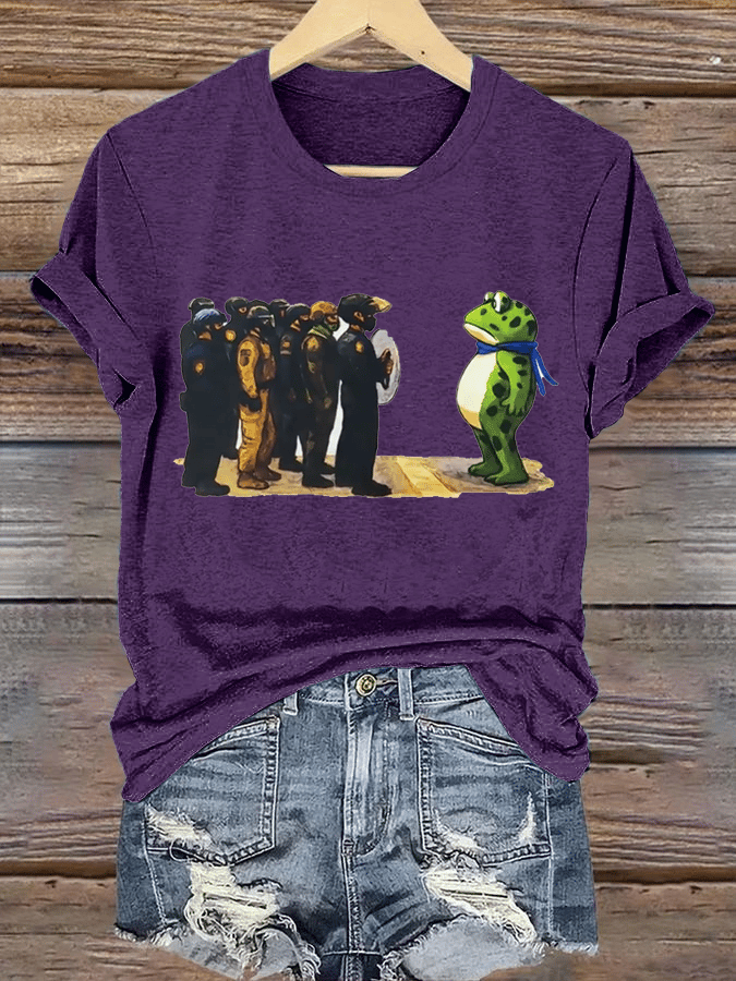 Women's  Portland Frog Resist  Printed Casual T-Shirt