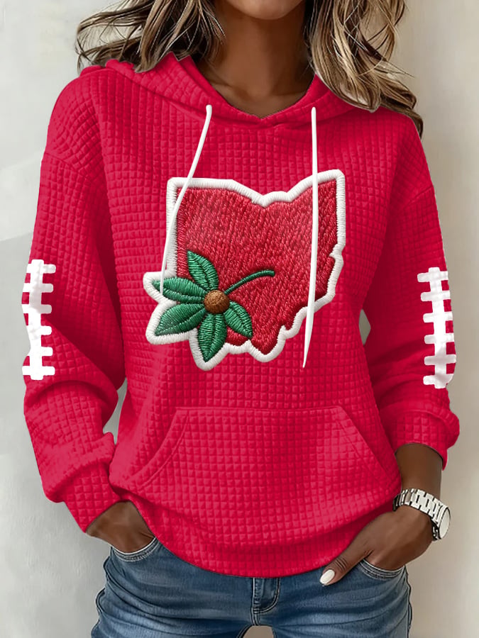 Women's Football Print Plaid Fabric Hooded Sweatshirt