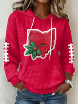 Women's Football Print Plaid Fabric Hooded Sweatshirt