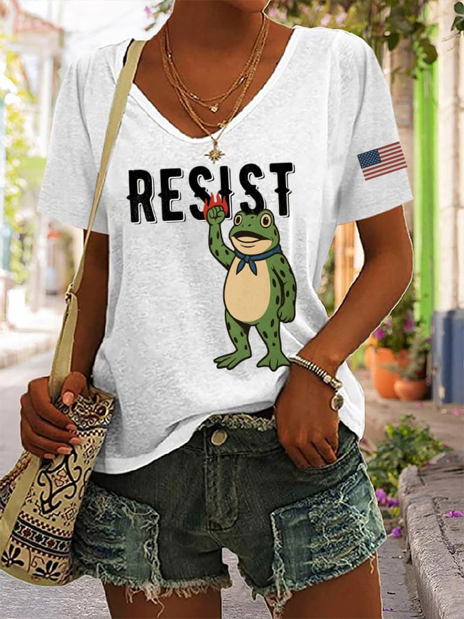 Women's casual resistance frog T-shirt