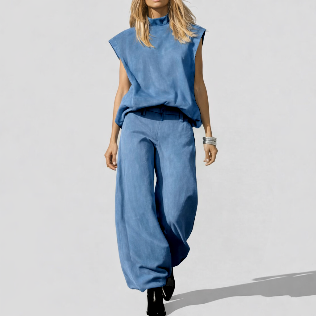 Women's Retro Mock Neck 2-Piece Set — Effortless Boho Chic