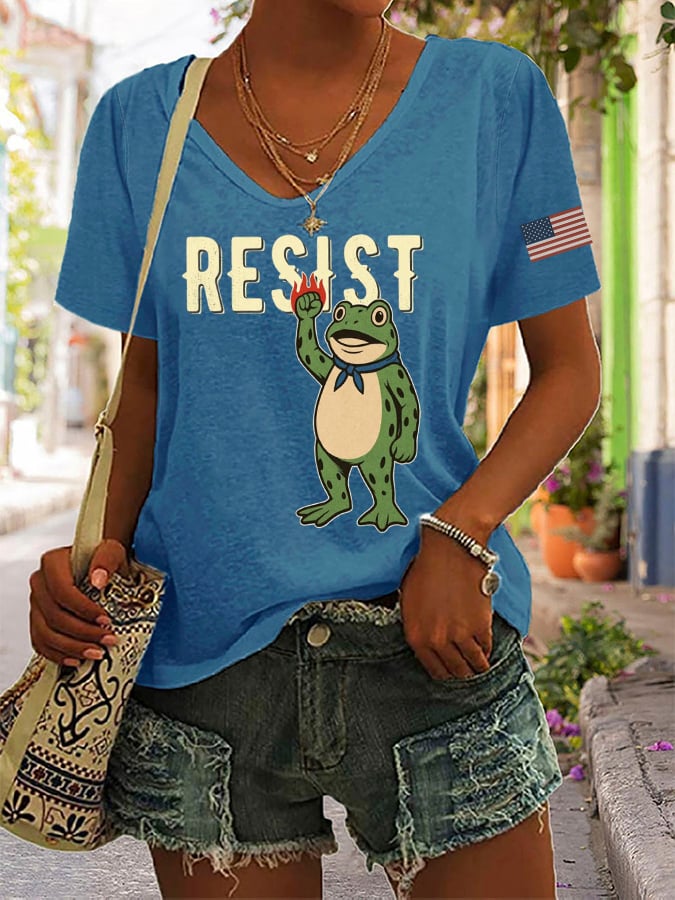 Women's casual resistance frog T-shirt