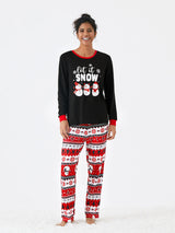 Christmas Family Pajamas Set Snowman Print Long-sleeve PJS with Christmas Socks Black
