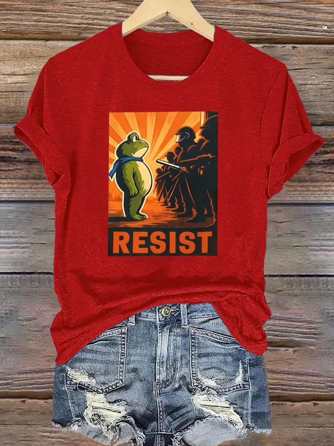 Women's  Portland Frog Resist  Printed Casual T-Shirt