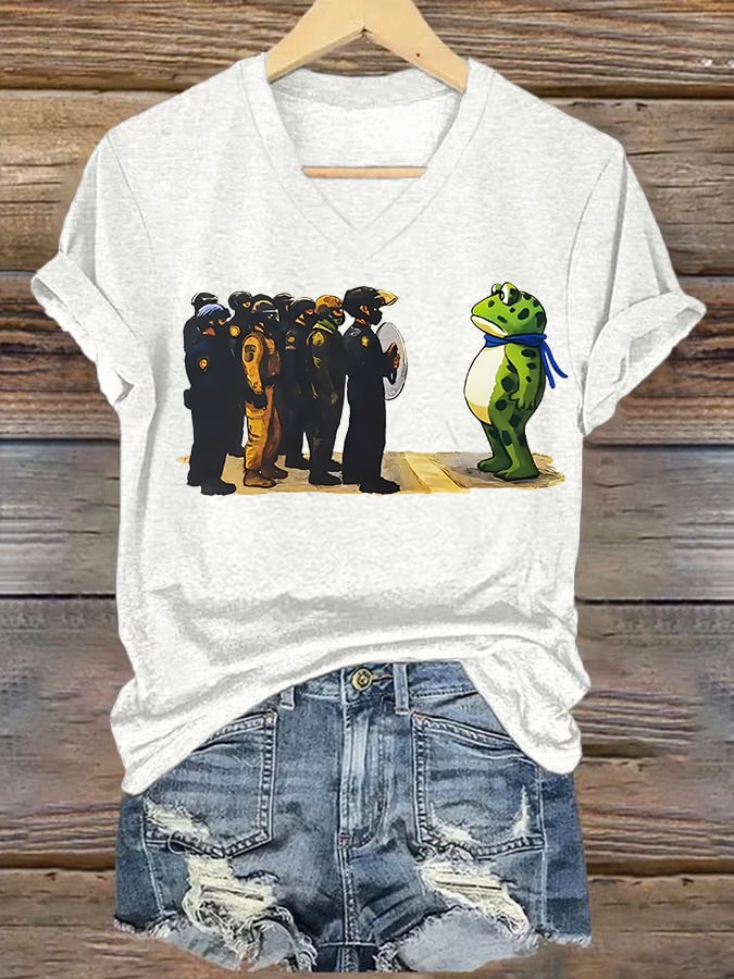 V-neck Women's  Portland Frog print T-Shirt