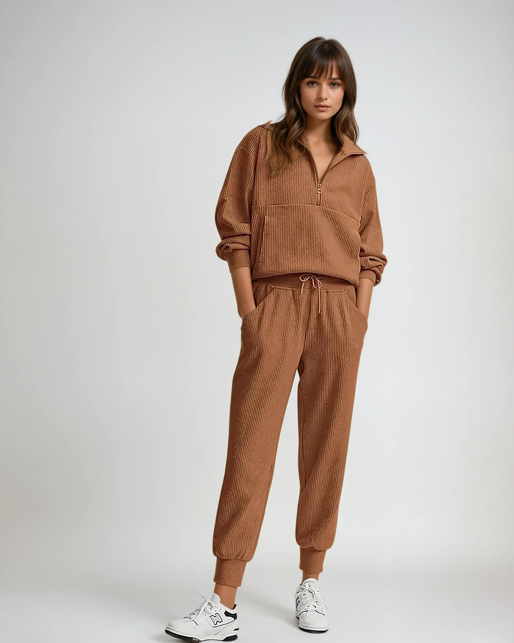 Cozy Ribbed Half-Zip Two-Piece Lounge Set — Effortless Comfort