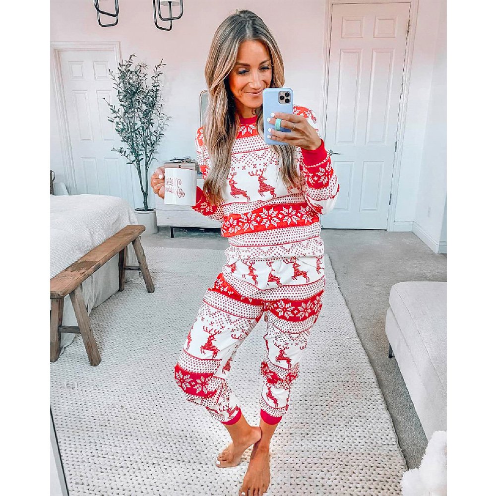 Red Reindeer Print Matching Family Christmas Pajamas-Dog Pajamas Included