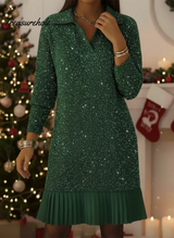 🎄New Arrivals🔥Elegant Polo Neck Shimmering Knit Dress