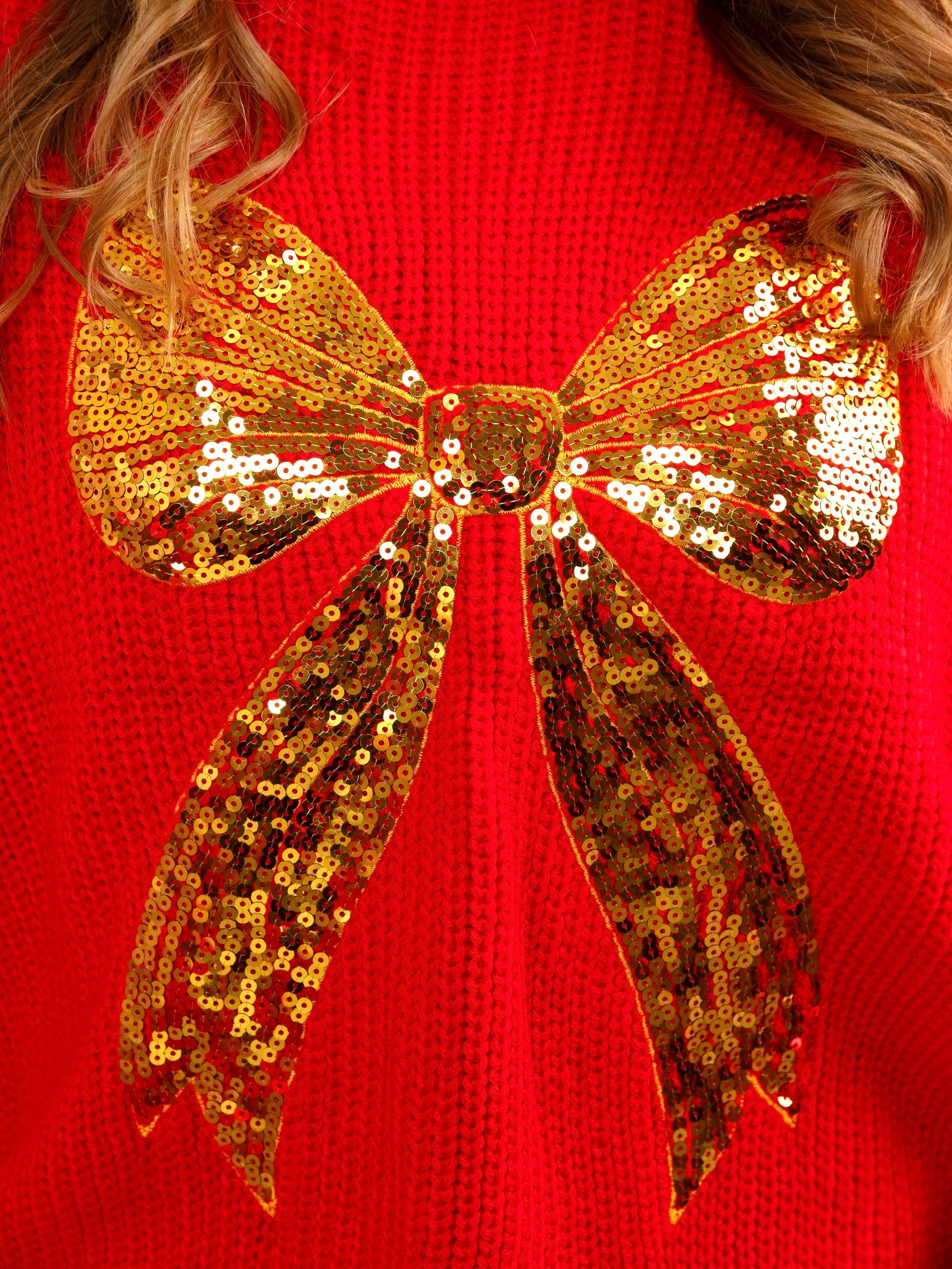 🎄New Arrivals🔥Shining Golden Glow Sequin Bow Sweater