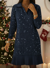 🎄New Arrivals🔥Elegant Polo Neck Shimmering Knit Dress