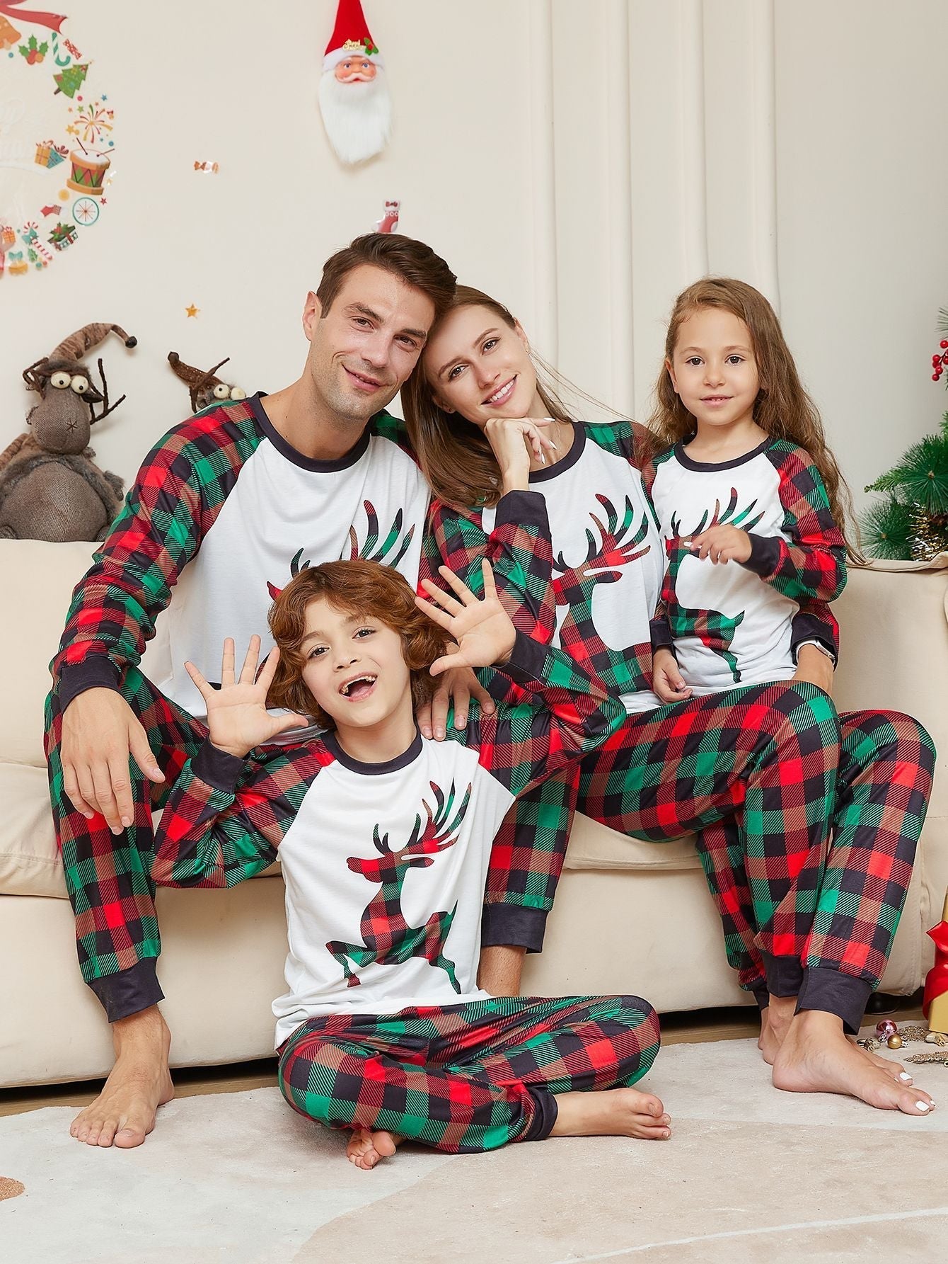 Christmas Checkered Deer Matching Family Christmas Pajamas | Adults, Kids & Dog Pajamas