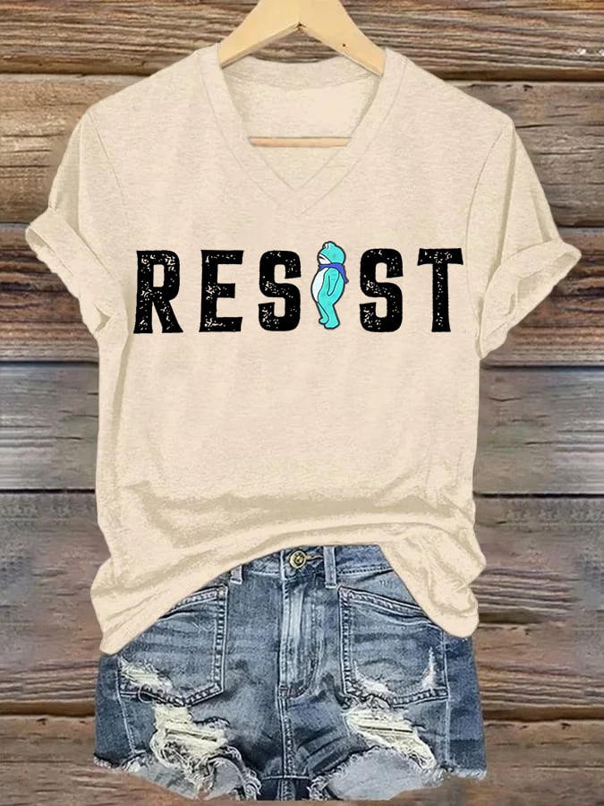 V-neck Women's  Portland Frog resist Print T-Shirt