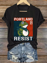 V-neck Women's  Portland Frog 8647 resist Print T-Shirt