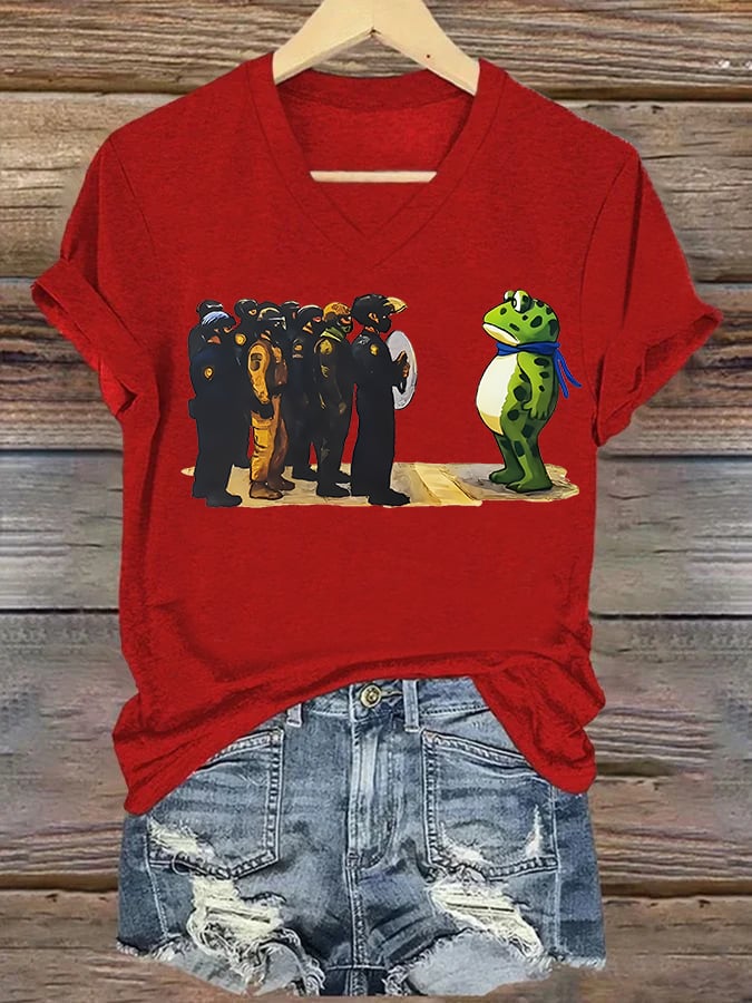 V-neck Women's  Portland Frog print T-Shirt