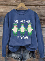 Women's We Are All Frog Printed Round Neck Sweatshirt
