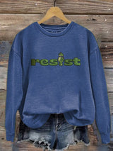 Women's Retro Resist Frog Printed Round Neck Sweatshirt
