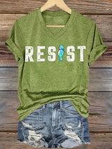 V-neck Women's  Portland Frog resist Print T-Shirt