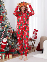 Christmas Family Pajamas Sets 3D Reindeer Hooded Allover Print Onesies with Christmas Socks Red-2