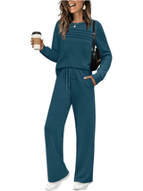 🔥LAST DAY 45% OFF✨Women's Crew Neck Lounge Set - Soft Cotton Top & Drawstring Pants