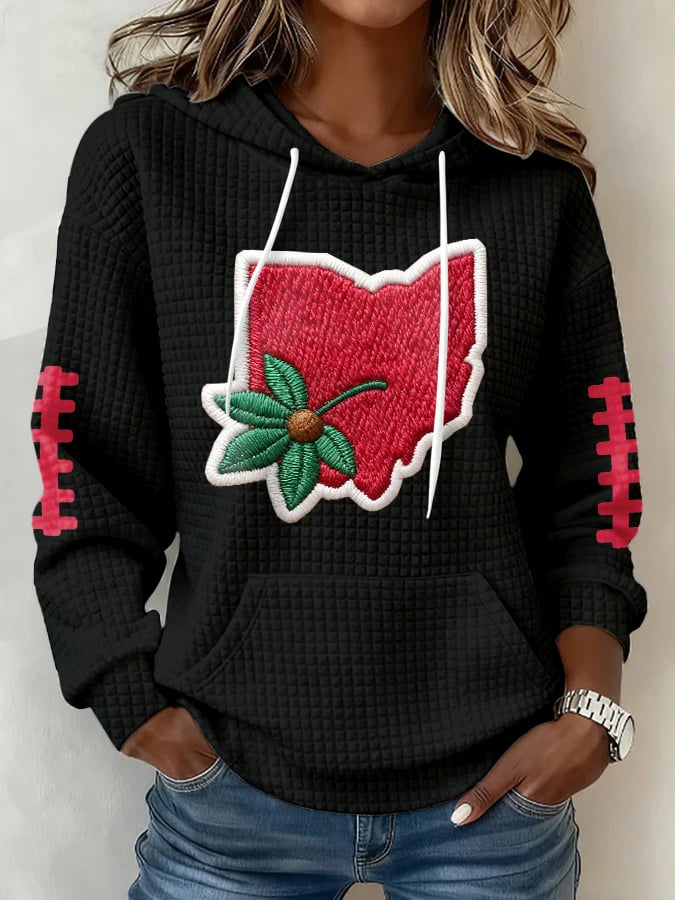 Women's Football Print Plaid Fabric Hooded Sweatshirt