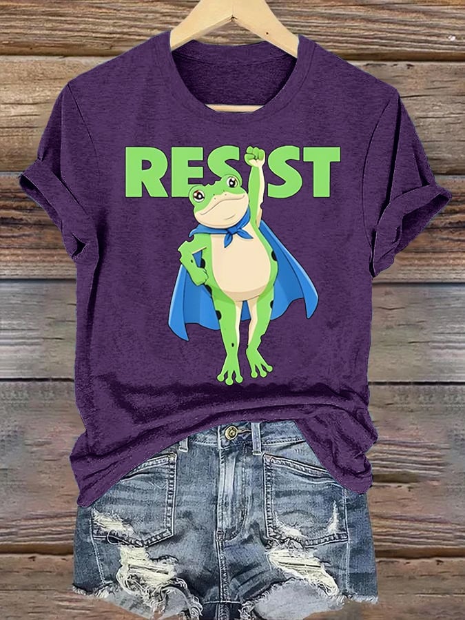 Women's  Portland Frog Art Print Casual T-Shirt