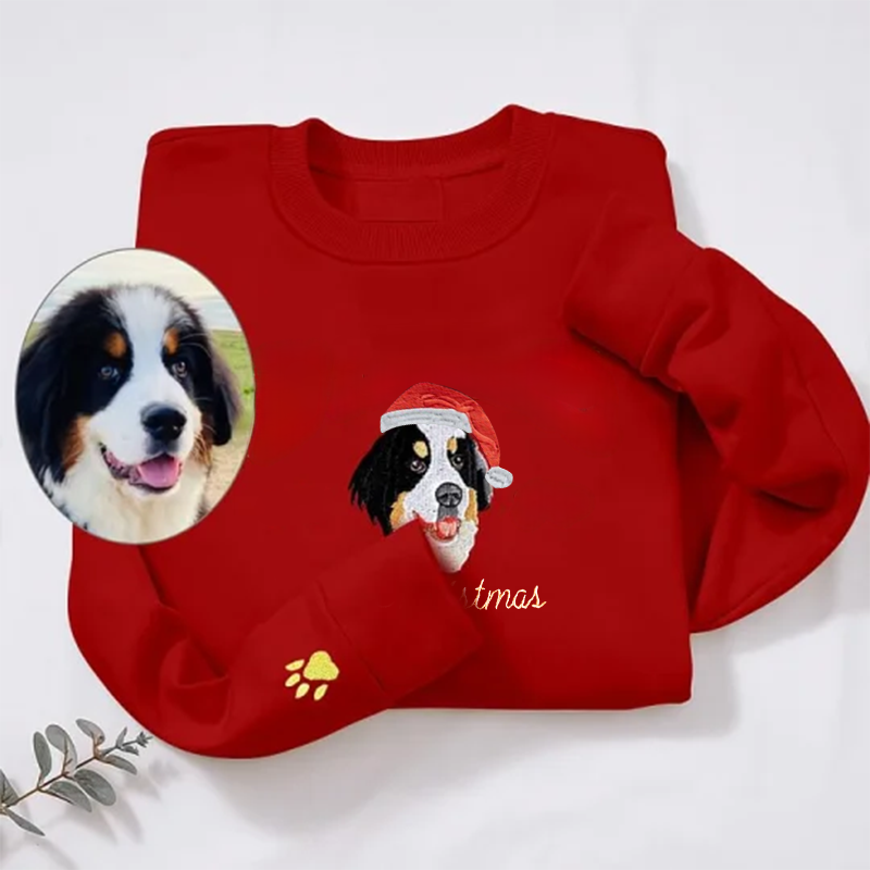 Sweat-shirt de Noël brodé personnalisé avec portrait d'animal de compagnie 