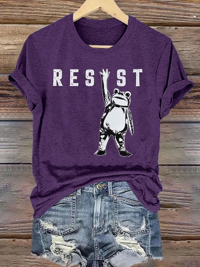 Women's  Portland Frog Resist  Printed Casual T-Shirt