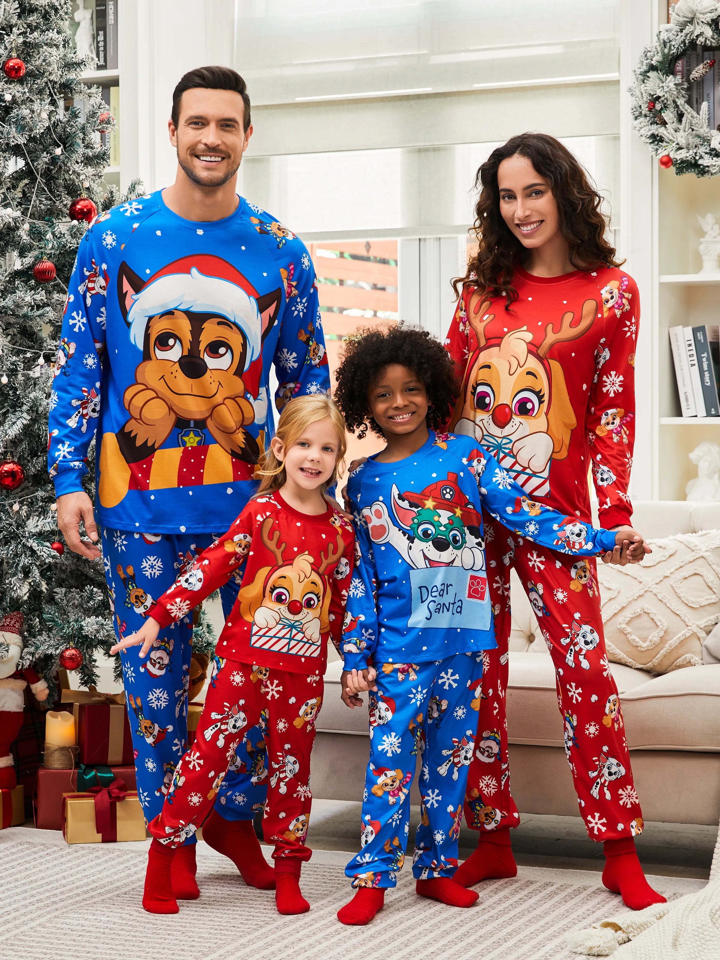 PAW Patrol Christmas Family Matching Chase and Marshall Pajamas Sets with Christmas Socks