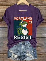 V-neck Women's  Portland Frog 8647 resist Print T-Shirt