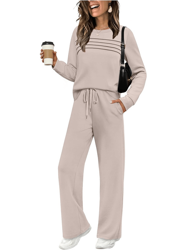 🔥LAST DAY 45% OFF✨Women's Crew Neck Lounge Set - Soft Cotton Top & Drawstring Pants