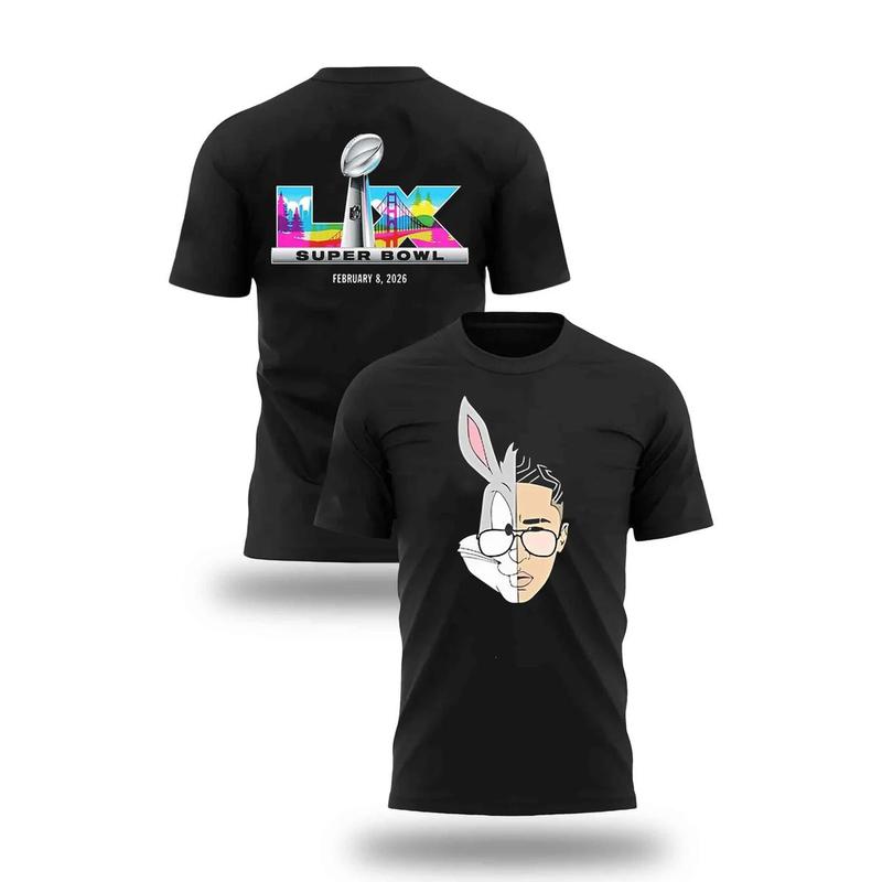 Super Bowl 2026 Shirt | LIX February 8 2026 Tee | Bugs Bunny Half Face Graphic T-Shirt | Funny Streetwear Top Gift for Men Women
