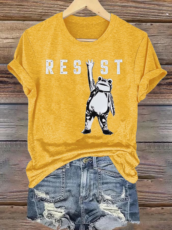 Women's  Portland Frog Resist  Printed Casual T-Shirt