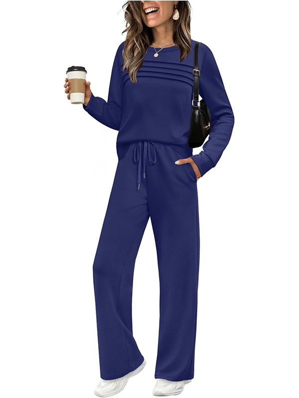 🔥LAST DAY 45% OFF✨Women's Crew Neck Lounge Set - Soft Cotton Top & Drawstring Pants