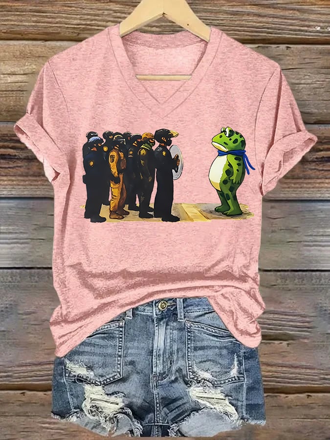 V-neck Women's  Portland Frog print T-Shirt