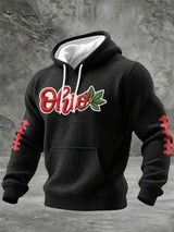 Men's Football Print Checkered Fabric Hooded Sweatshirt