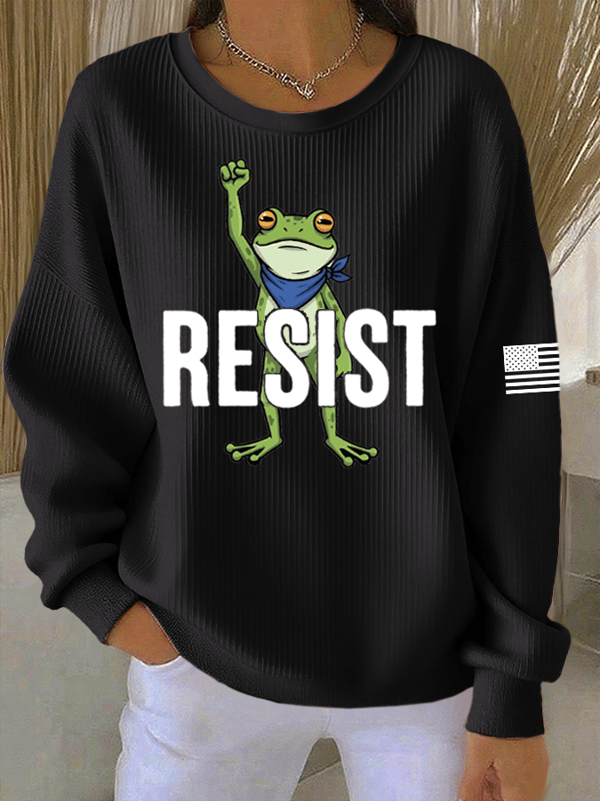 Women's FDT Print Knit Crew Neck Long Sleeve Top