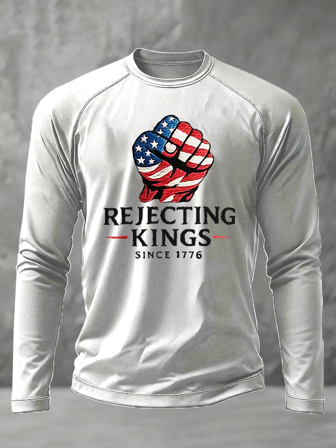Men's “Rejecting Kings Since 1776â€?Print Raglan Sleeve Printed T-Shirt