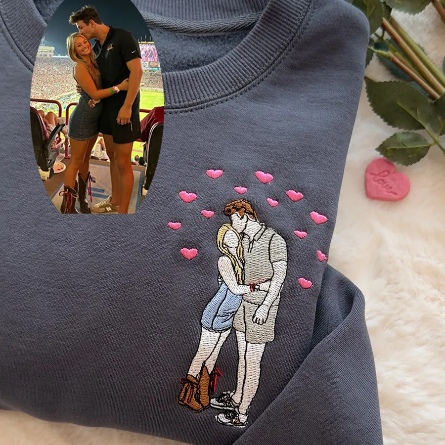 Custom Embroidered Portrait Sweatshirt from Photo • Anniversary & Valentine's Day Gift