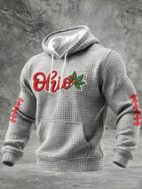 Men's Football Print Checkered Fabric Hooded Sweatshirt