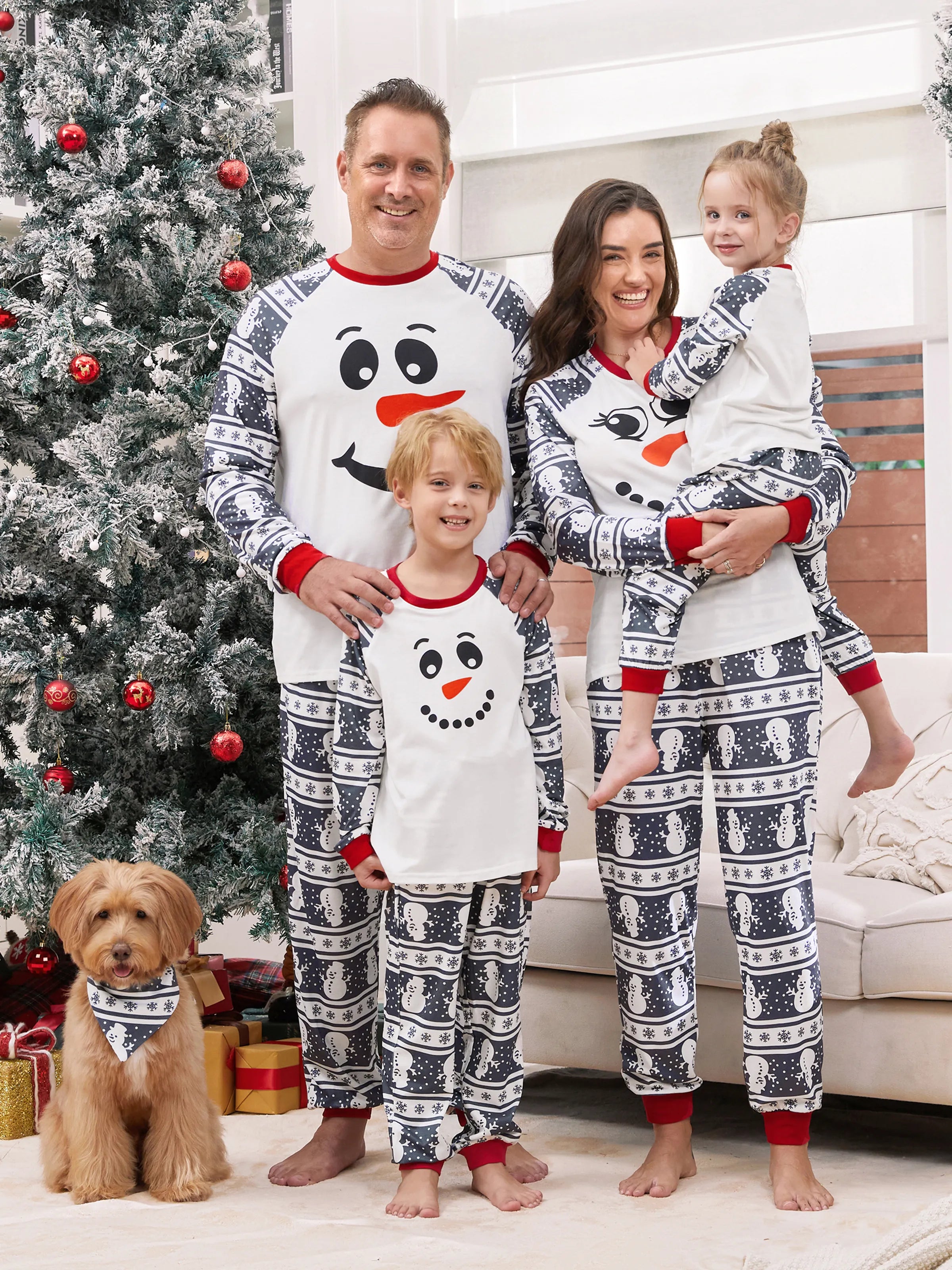 Matching Christmas Pajamas Family Snowman Pattern Long Sleeves PJs Sets Christmas Socks Dark Grey