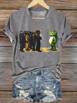 V-neck Women's  Portland Frog print T-Shirt