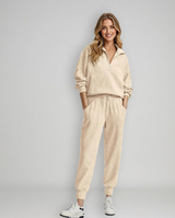 Cozy Ribbed Half-Zip Two-Piece Lounge Set — Effortless Comfort