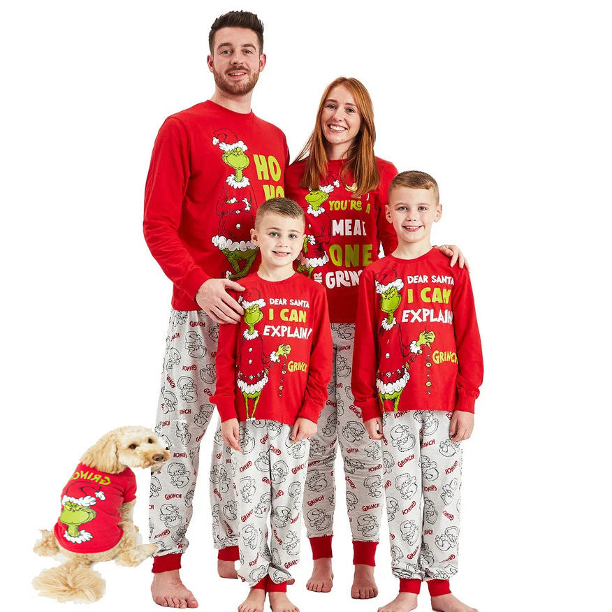 Classic Grinch Print Matching Family Christmas Pajamas-Dog Pajamas Included