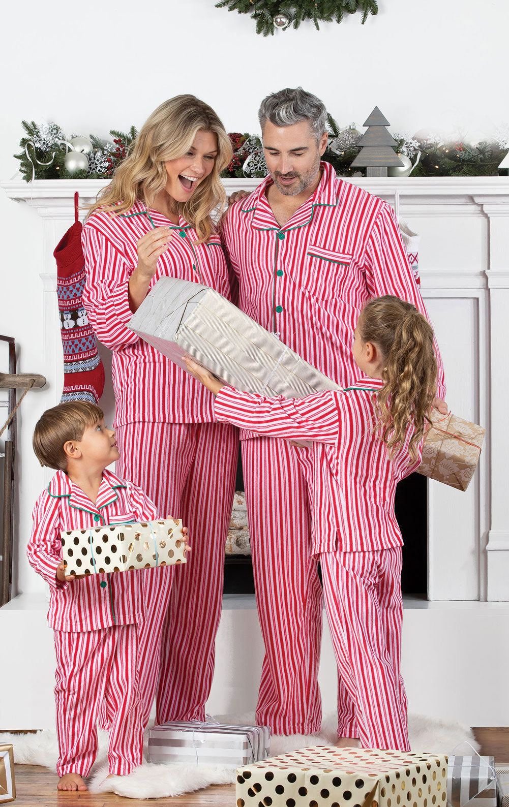 Pink Can Stripe Matching Family Christmas Pajamas-Dog Pajamas Included
